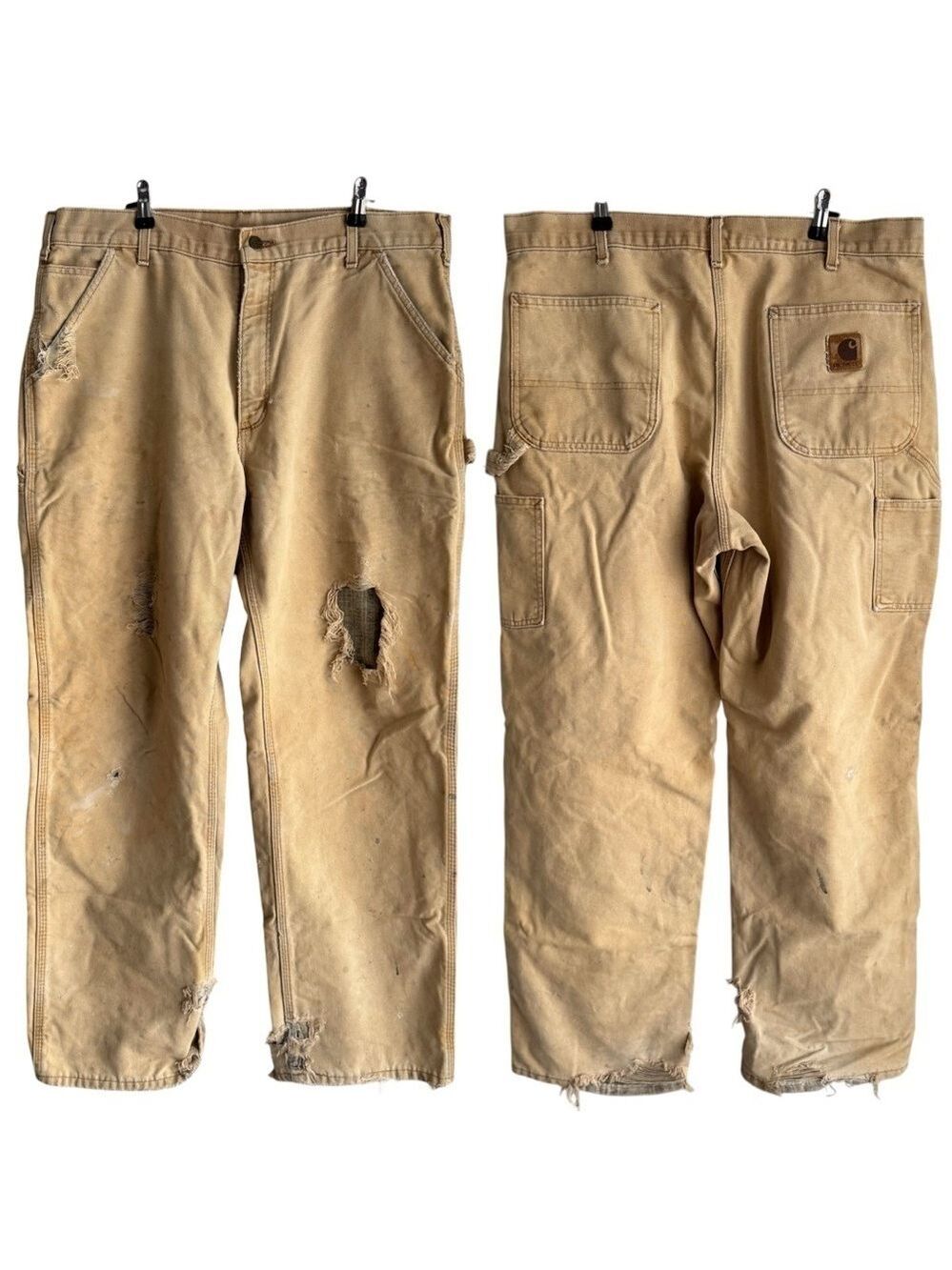 Vintage 2004 Thrashed Carhartt Pants 36/32 Beige Plaid Lined Grunge Y2K USA